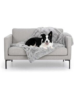 Waterproof Dog Blanket XL Reversible Faux Fur Pet Throw Couch Protector Gray
